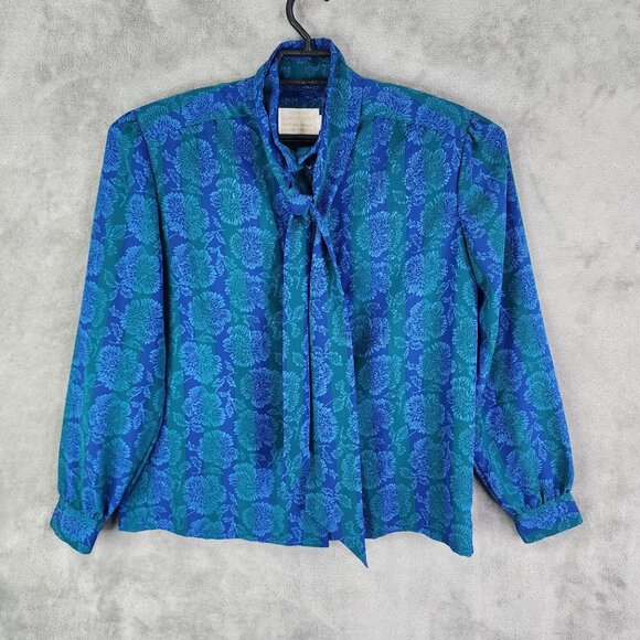 Womens 2 Pc Vintage Country Sophisticates Pendleton Floral Shirt & Scarf Tie XL - Picture 2 of 8
